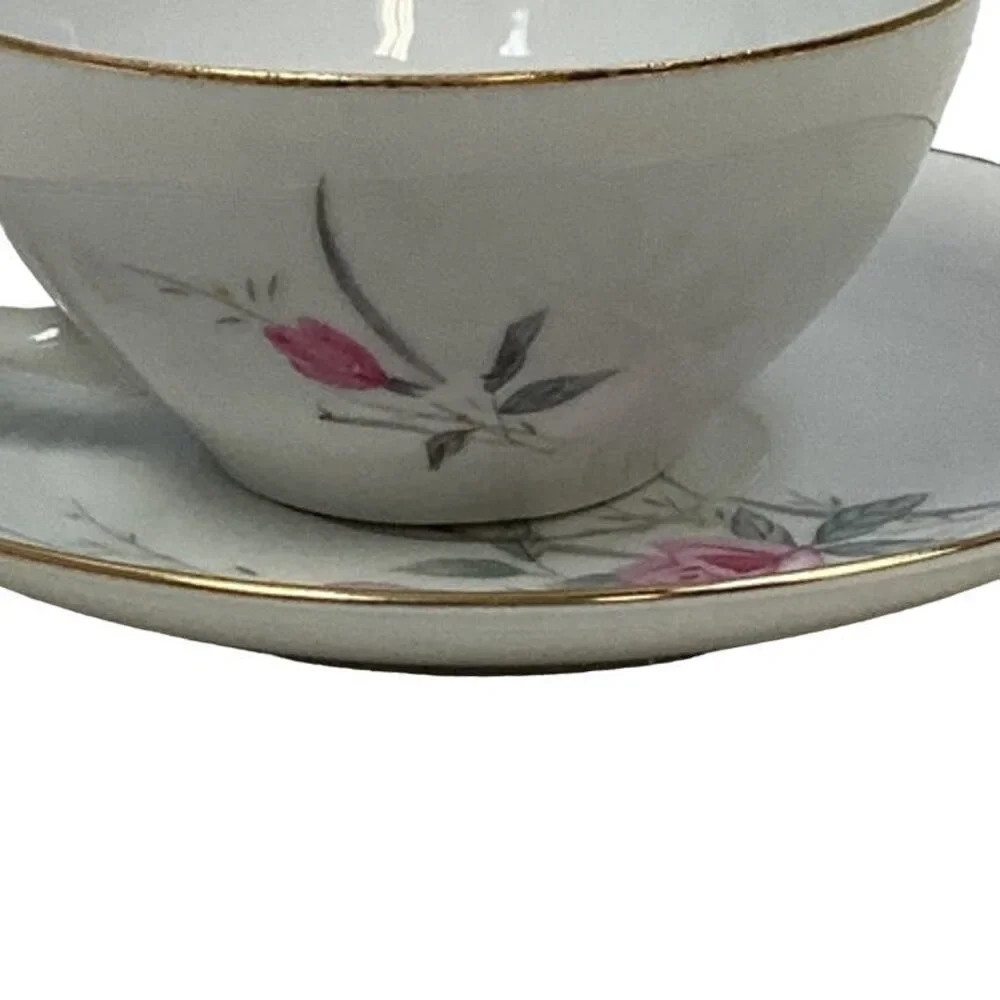 Vintage Golden Rose Flower Gold Rim Fine China Japan Teacup Saucer Set